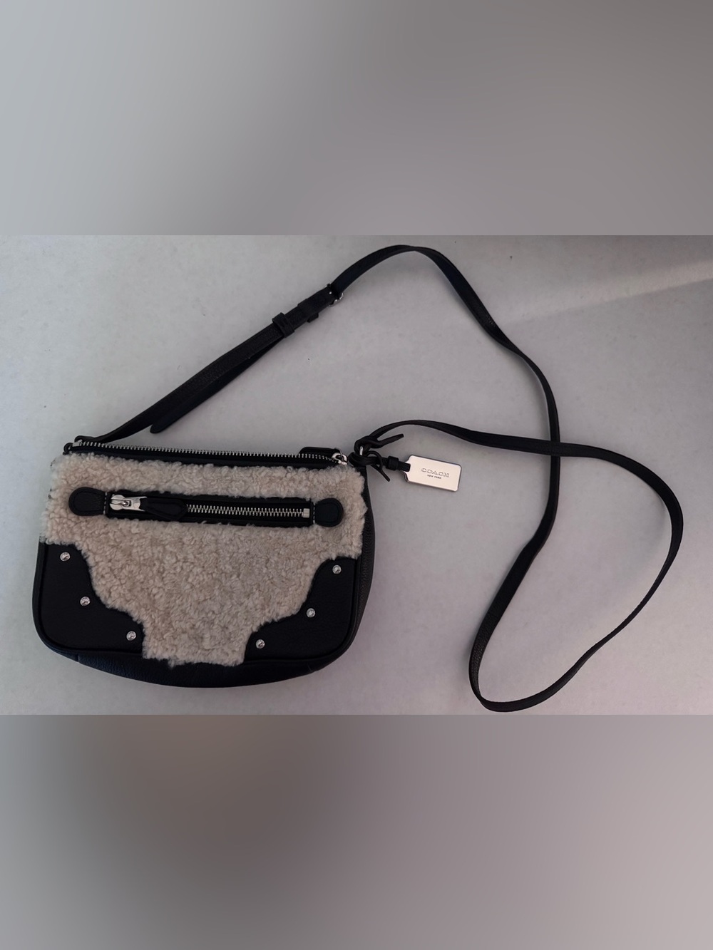 Coach Black and Cream Shearling Accent Crossbody Bag